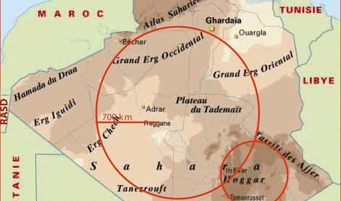 Conséquences environnementales des explosions, essais et expériences nucléaires français au Sahara algérien (1960-1966). (Carte fournie par Dr. Ammar Mansouri). Via ArabNew